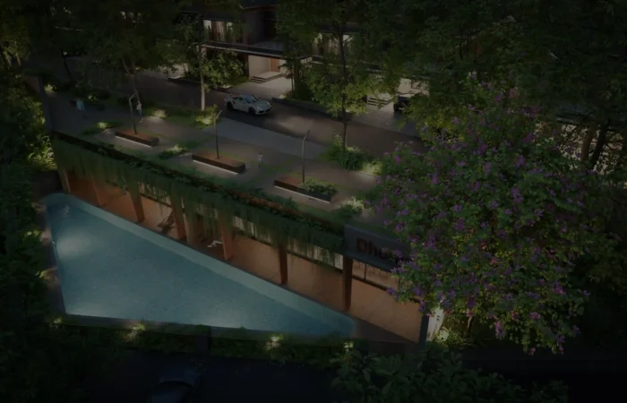 Villa projects in Malappuram with landscaped community spaces, walkway lighting, and modern residential surroundings