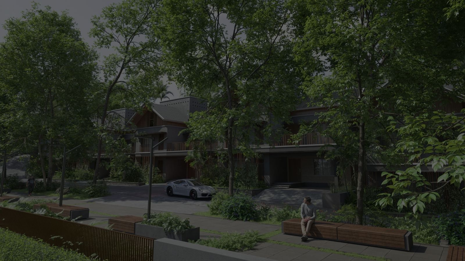 Modern luxury villas in Malappuram surrounded by lush greenery and landscaped community spaces by Dhomz