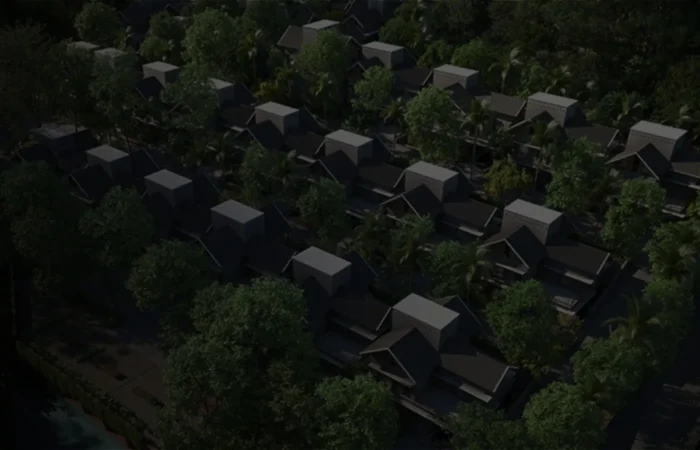 Aerial view of modern villas for sale in Manjeri surrounded by lush greenery and well-planned community layout