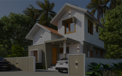 Modern villa in Perinthalmanna with elegant design, car parking, and peaceful residential surroundings