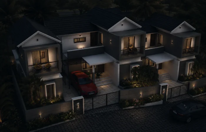Premium gated community villas in Manjeri with modern architecture and landscaped surroundings