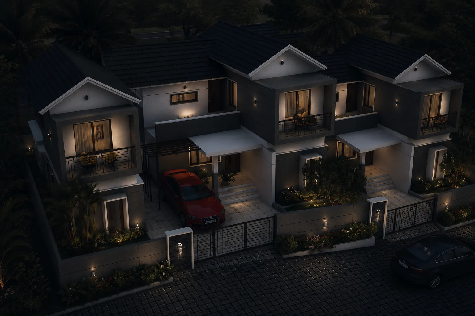 Premium gated community villas in Manjeri with modern architecture and landscaped surroundings